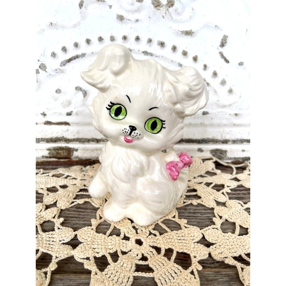Vintage Kitschy Ceramic Puppy Dog Big Green Eyes